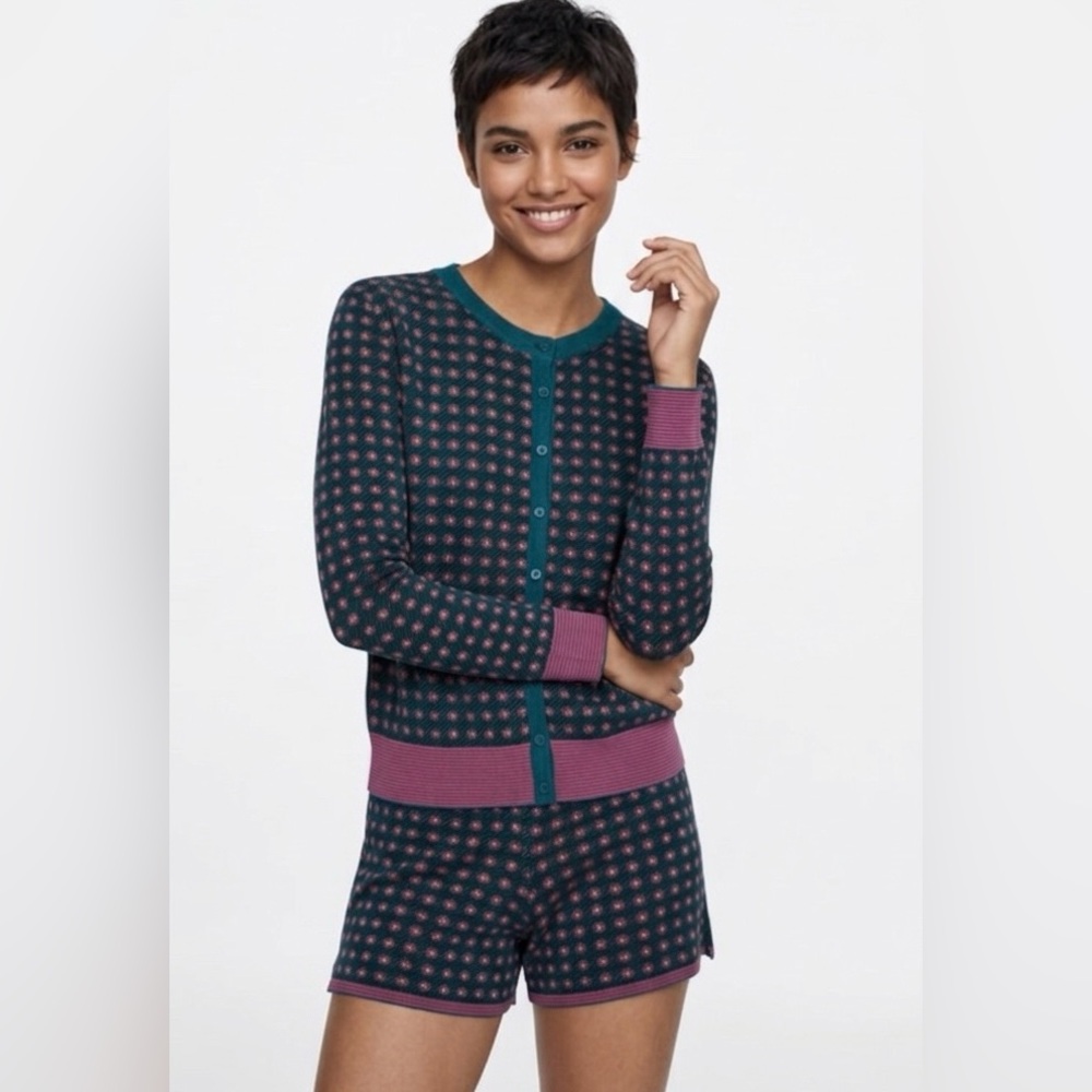 ZARA AW18 Special Edition Knit Set - Cardigan & Shorts - Size M -S Teal/Berry